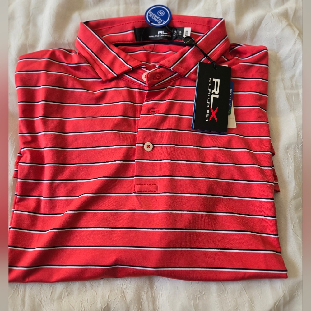 NWT Ralph LAUREN Red Striped Men's Polo Shirt SIZE XL